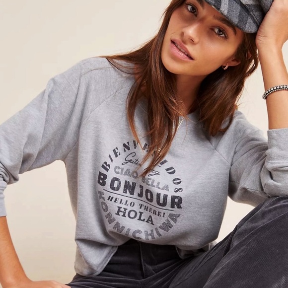 Anthropologie Bonjour Graphic Sweatshirt